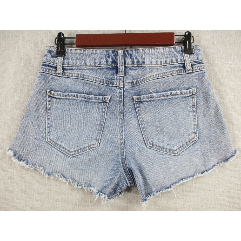 Forever 21 Womens High Waisted Light Wash Seamed Denim Cutoff Shorts Size 26 - Picture 5 of 8